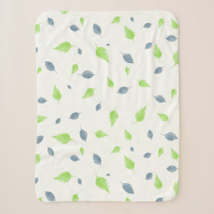 Cobertor Sherpa Padrão de Folhas Azul e Verde