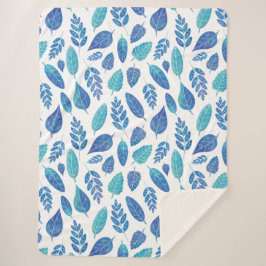 Cobertor Sherpa Padrão de Folhas de Aquarela Azul