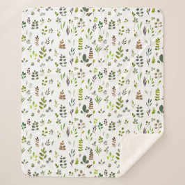 Cobertor Sherpa Padrão de Folhas de Eucalipto Coloridas com Aquare