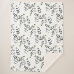 Cobertor Sherpa Padrão de Folhas de Eucalipto Verde Sálvia Elegant