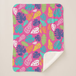 Cobertor Sherpa Padrão de Folhas Tropicais de Verão Brilhantes