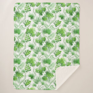 Cobertor Sherpa Padrão de folhas verdes 3D 01A branco BG