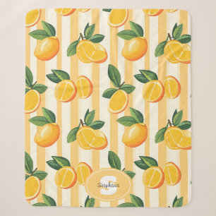 Cobertor Sherpa Padrão de Fruta de Citros Vibrante com Folhas Verd