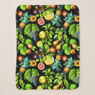 Cobertor Sherpa Padrão de Frutas em Fundo Preto