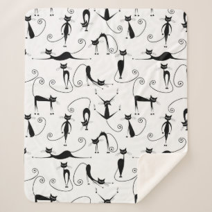 Cobertor Sherpa Padrão de Gato Preto Esbranquiçado Whimsical