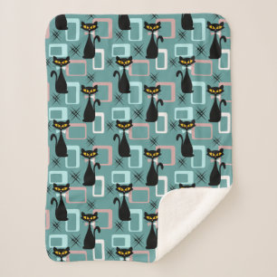 Cobertor Sherpa padrão de gatos pretos do meio século