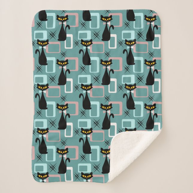 Cobertor Sherpa padrão de gatos pretos do meio século (Frente)