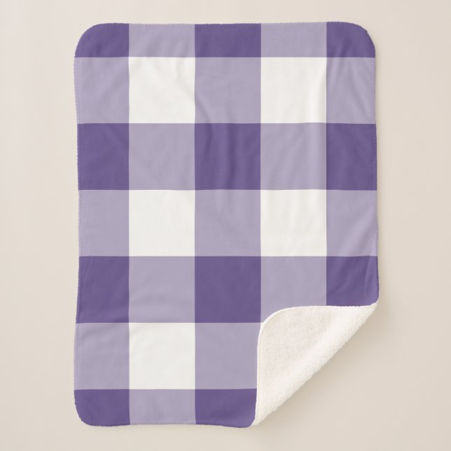 Cobertor Sherpa Padrão de Gingham Ultra Violeta Roxo (Frente)