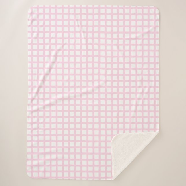 Cobertor Sherpa Padrão de grade quadrada branca rosa claro (Frente)