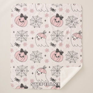 Cobertor Sherpa Padrão de Halloween Rosa de Kawaii com Fantasma, A