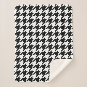 Cobertor Sherpa Padrão de Houndstooth Preto Branco