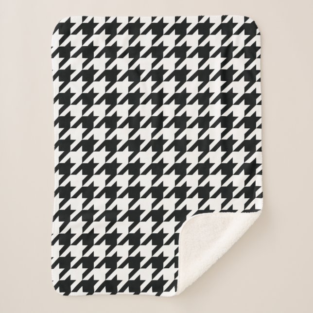 Cobertor Sherpa Padrão de Houndstooth Preto Branco (Frente)