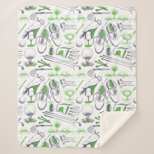 Cobertor Sherpa Padrão de ícones de golfe verde