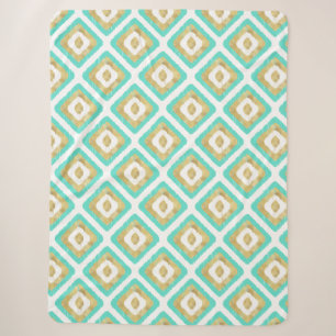 Cobertor Sherpa Padrão de Ikat Chic Dourado e Turquoise