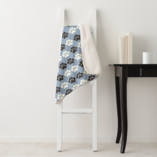 Cobertor Sherpa Padrão de Impressão de Pata Prata Azul
