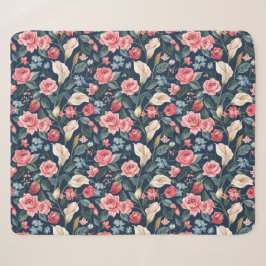 Cobertor Sherpa Padrão de Jardim Floral Azul Naval Romântico