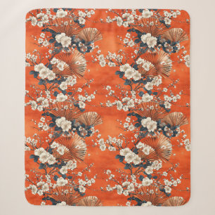 Cobertor Sherpa Padrão de Leque de Flor de Cerejeira Japonesa (1)
