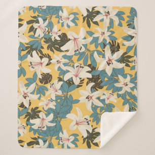 Cobertor Sherpa Padrão de Lily de Folhas Tropicais Brilhantes