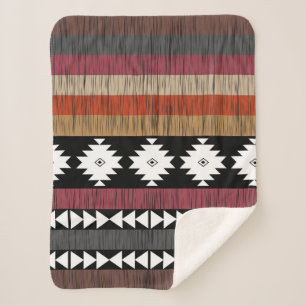 Cobertor Sherpa Padrão de Linhas Coloridas Tribal Nativo