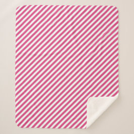 Cobertor Sherpa Padrão de listras diagonais rosa e branco
