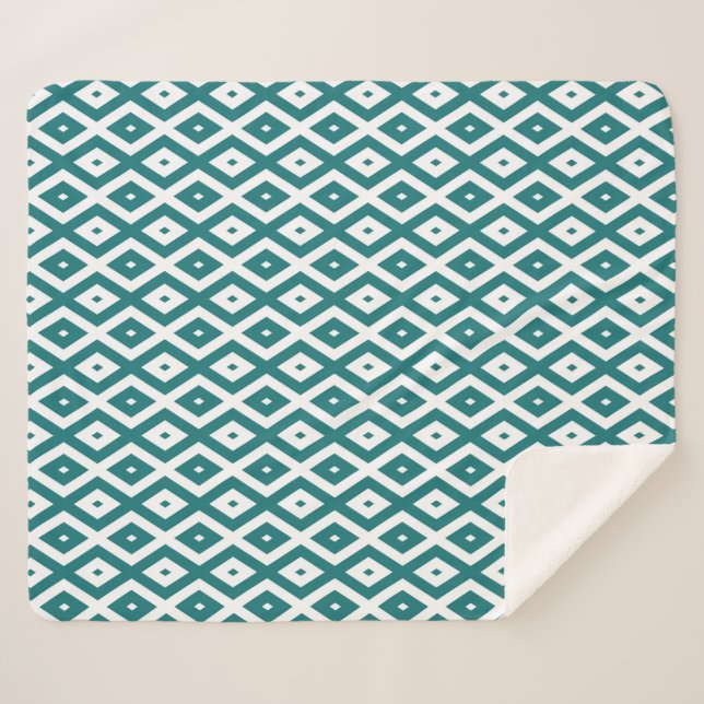 Cobertor Sherpa Padrão de losango branco e teal (Frente (Horizontal))