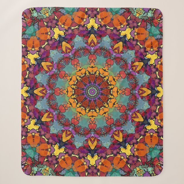 Cobertor Sherpa Padrão de Mandala de Caleidoscópio Fractal-64351 (Frente)