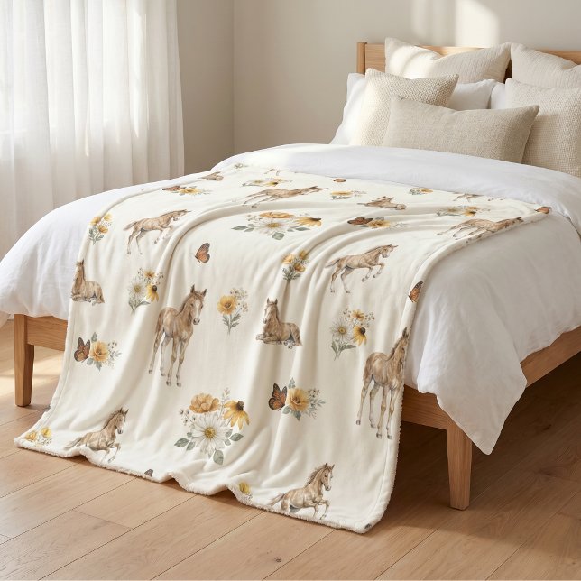 Cobertor Sherpa Padrão de menina boho com flores silvestres, caval (Criador carregado)