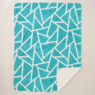 Cobertor Sherpa Padrão de mosaico azul-esverdeado e branco