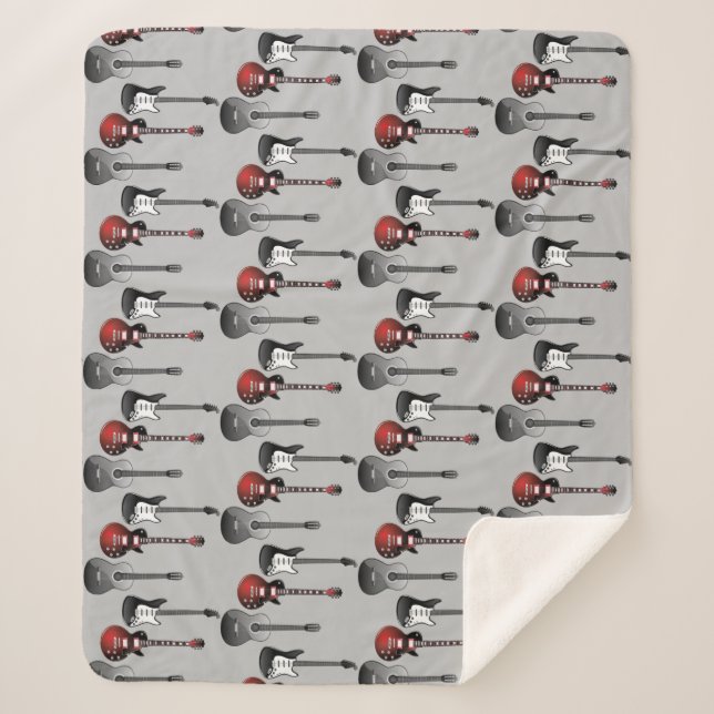 Cobertor Sherpa Padrão de Músico de Violão Elétrico (Frente)