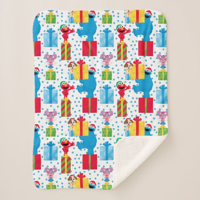 Cobertor Sherpa Padrão de Natal da Rua Sésamo (Frente)