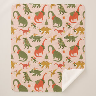 Cobertor Sherpa Padrão de Natal do Dinossauro Festivo