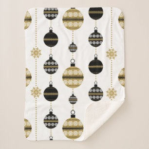 Cobertor Sherpa Padrão de Natal Dourado/Preto/Branco