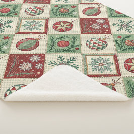 Cobertor Sherpa Padrão de Natal Quiltado com Patchwork Vintage