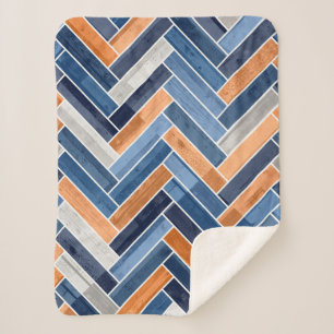 Cobertor Sherpa Padrão de osso do arenque em azul Marinho e laran