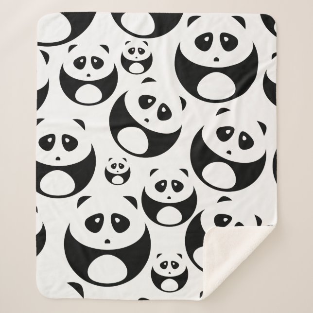 Cobertor Sherpa Padrão de Panda Branco e Preto de Kawaii (Frente)