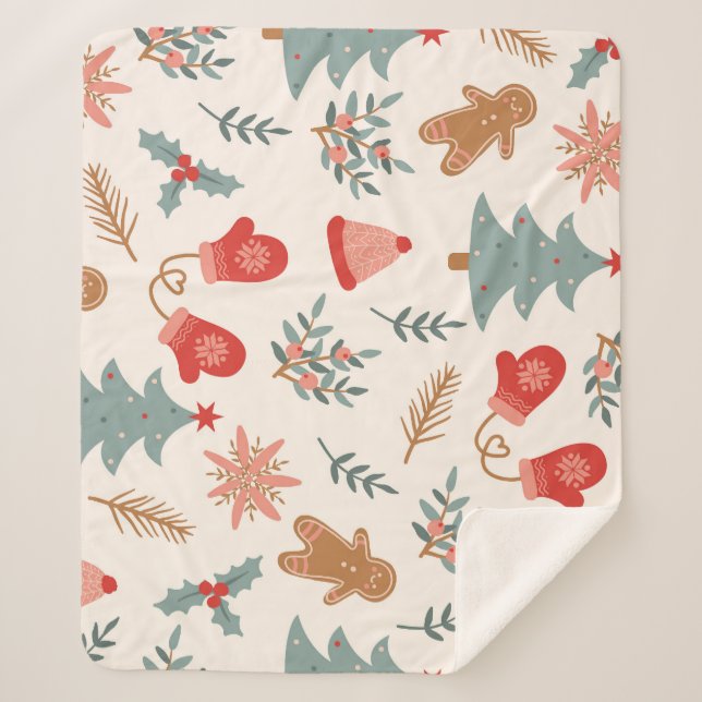 Cobertor Sherpa Padrão de pão de Natal retrógrado. (Frente)