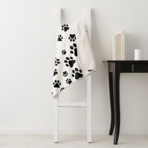 Cobertor Sherpa Padrão De Patas, Patas Cachorros, Preto e Branco