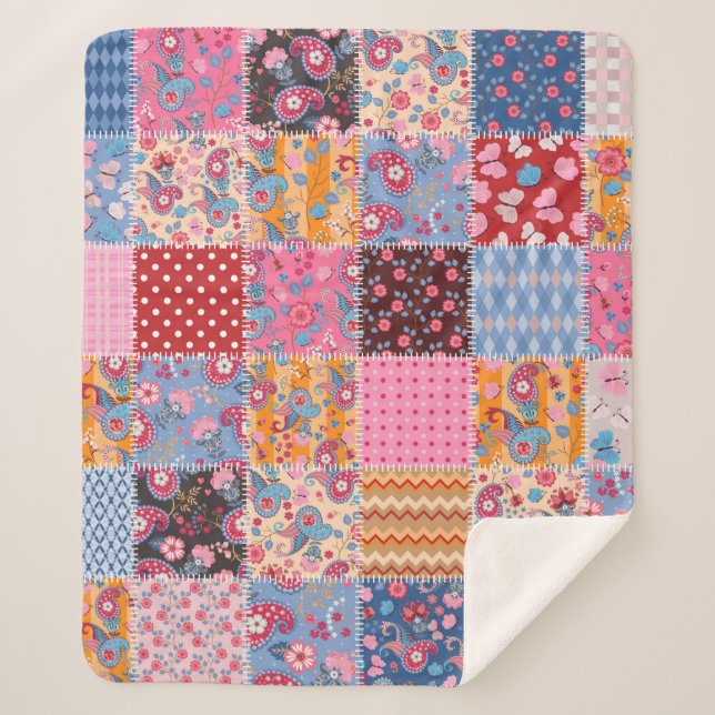 Cobertor Sherpa Padrão de patch sem costura em branco (Frente)