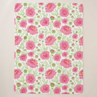 Cobertor Sherpa Padrão de peônias rosa