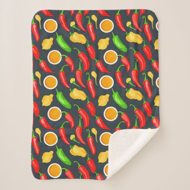 Cobertor Sherpa Padrão de Pimentos Quentes (Frente)