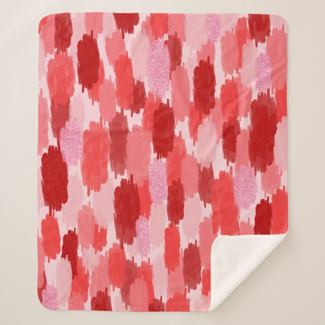 Cobertor Sherpa Padrão de pinceladas de Abstrato Rosa Vermelho (Frente)