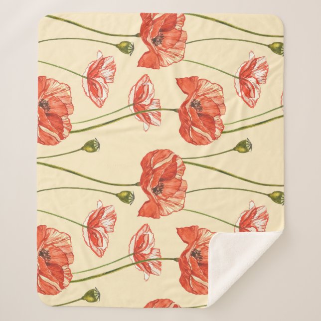 Cobertor Sherpa Padrão de Presilhas Vermelhas com Aquarela. (Frente)