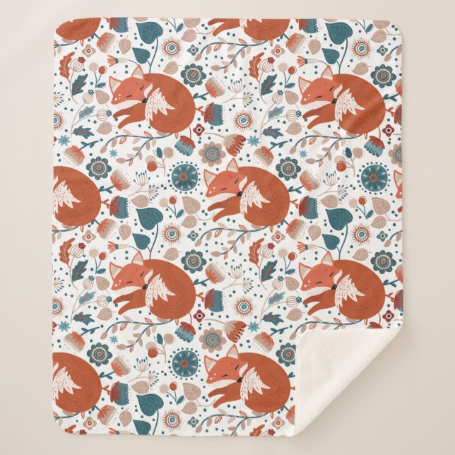 Cobertor Sherpa Padrão de raposa dorsal nórdica (Frente)