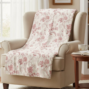 Cobertor Sherpa Padrão de Rosa Empoeirada Toile De Jouy Vintage