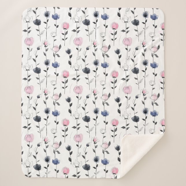 Cobertor Sherpa Padrão de rosas elegantes (Frente)