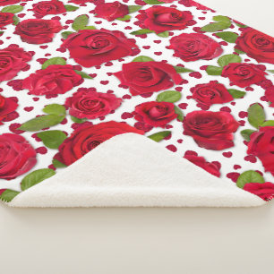 Cobertor Sherpa Padrão de Rosas Florais Vermelhas e Rosa Escuro El