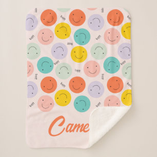 Cobertor Sherpa Padrão de rosto feliz sorridente e colorido