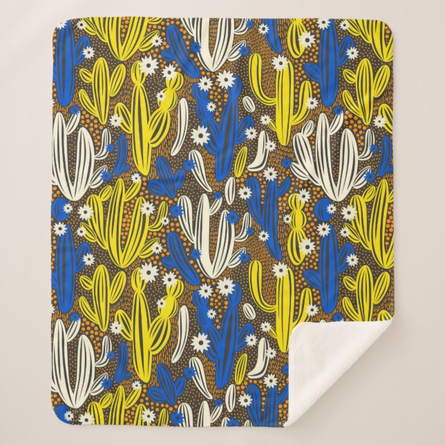 Cobertor Sherpa Padrão de safra com cacto em fundo preto. S (Frente)
