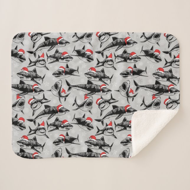 Cobertor Sherpa Padrão de Shark de papais noeis (Frente (Horizontal))