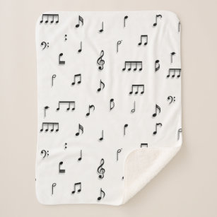 Cobertor Sherpa Padrão de Símbolo de Notas Musicais Pretas e Branc